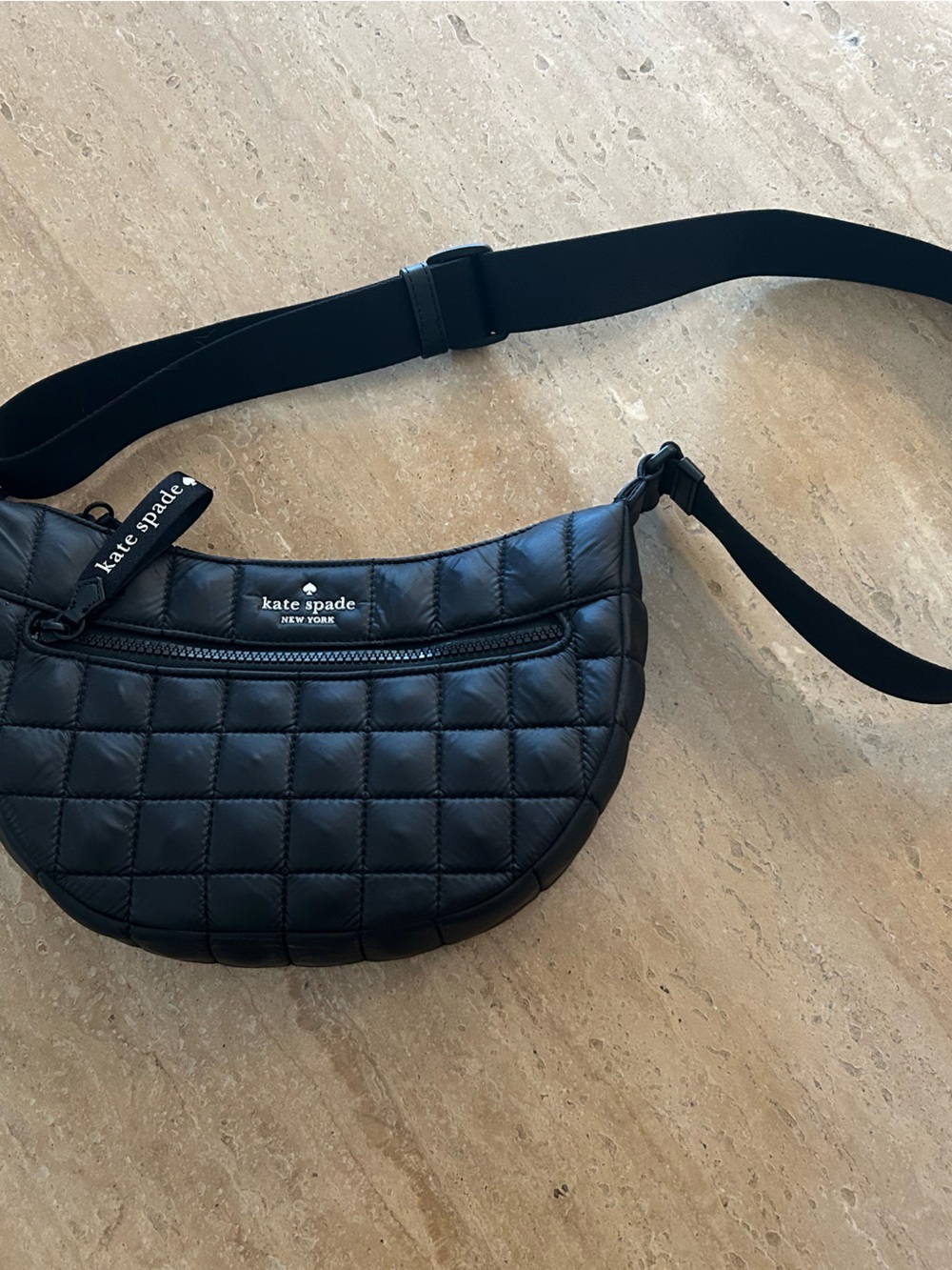 Kate Spade Black Quilted Belt Bag with Logo Zip Pull